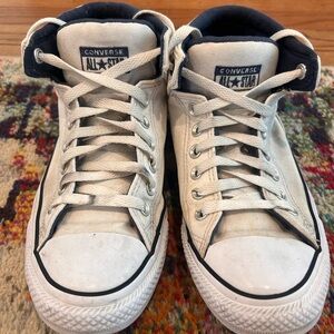 Converse Men’s Cream and Navy High-Top Sneakers